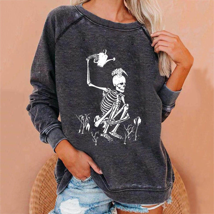 Halloween Skull Funky Print Sweatshirt For Women - Trendha