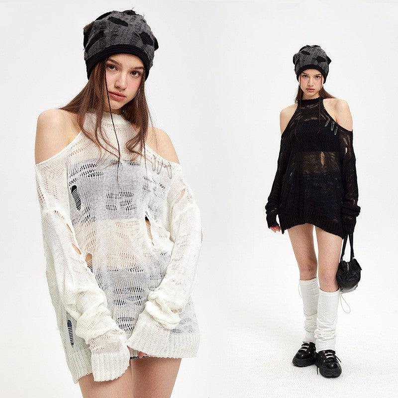 Halter Off-the-shoulder Knitted Blouse Versatile Top - Trendha