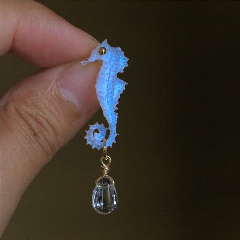 Hand Made Resin Carved Hippocampal Earrings - Trendha