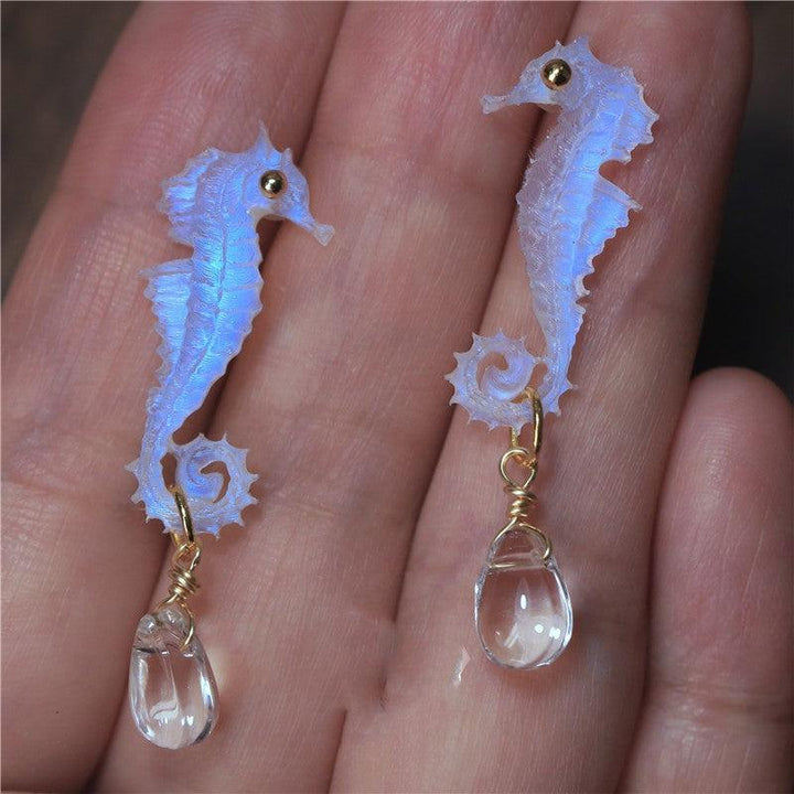Hand Made Resin Carved Hippocampal Earrings - Trendha
