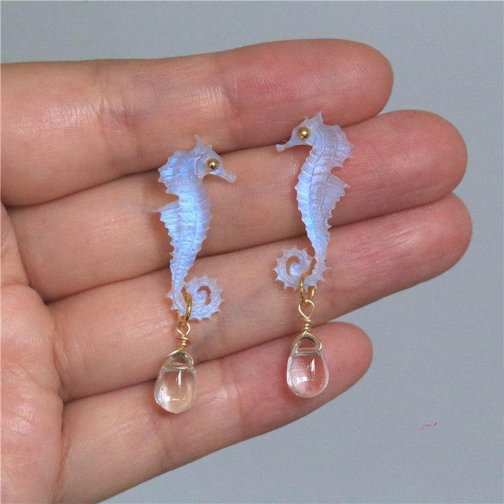 Hand Made Resin Carved Hippocampal Earrings - Trendha