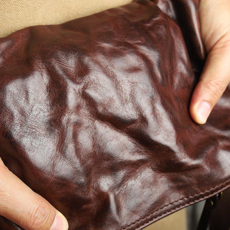 Handmade Vintage Leather Ruffled One Shoulder Bag Zipper Crossbody - Trendha