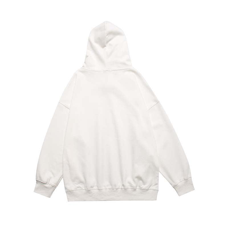 Handprinted White Ink Direct Spray Printed Men's Hooded Sweater - Trendha