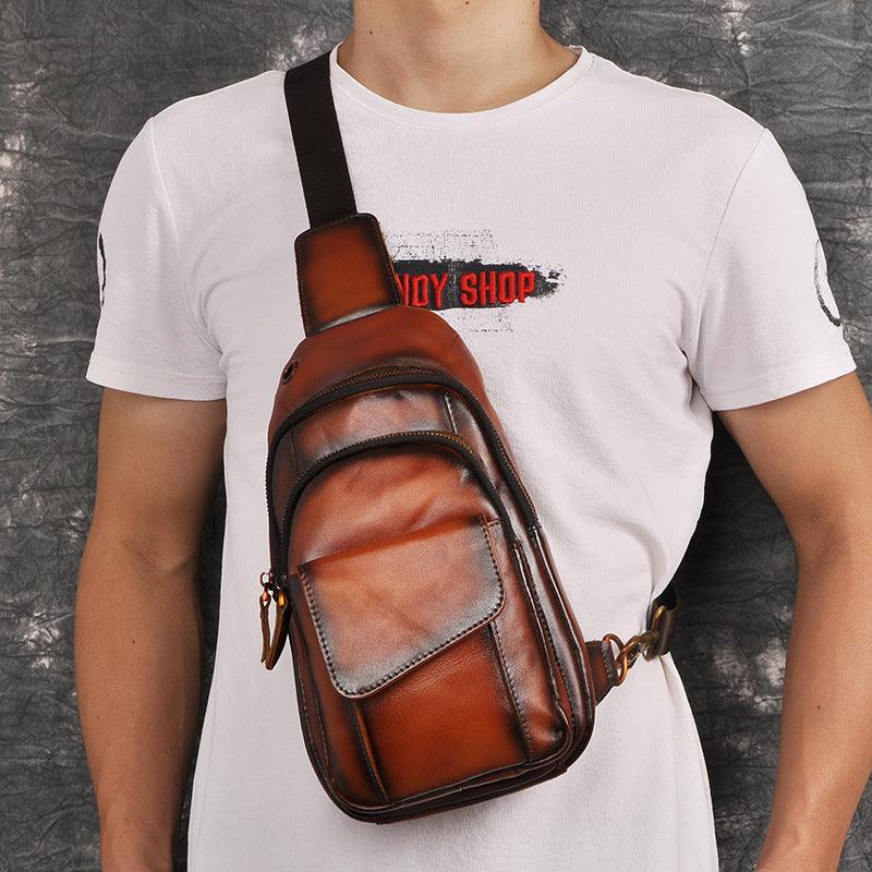 Head Layer Crazy Horse Skin Cowhide Men's Retro Mobile Phone Chest Bag Crossbody Bag - Trendha