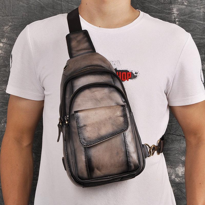 Head Layer Crazy Horse Skin Cowhide Men's Retro Mobile Phone Chest Bag Crossbody Bag - Trendha