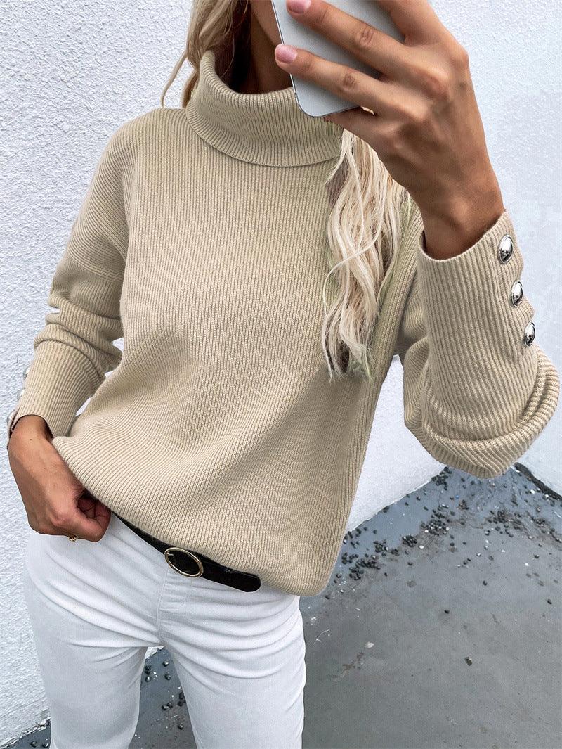 High-neck Women's New Multi-panel Pullover Sweater - Trendha