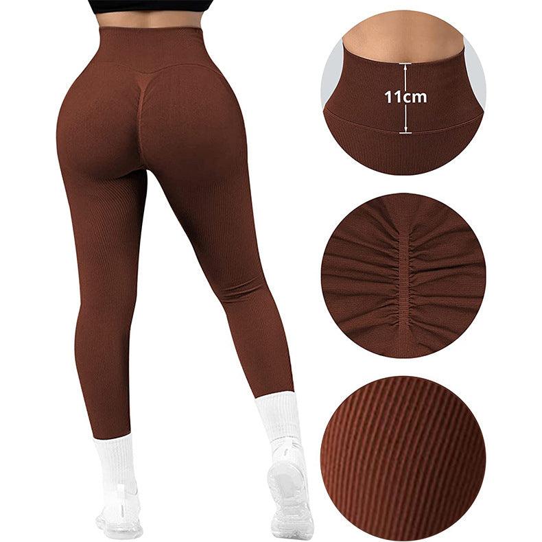 High Waist Seamless Leggings Threaded Knitted Fitness Pants Solid Women's Slimming Sports Yoga Pants Elastic Running Sport Leggings - Trendha