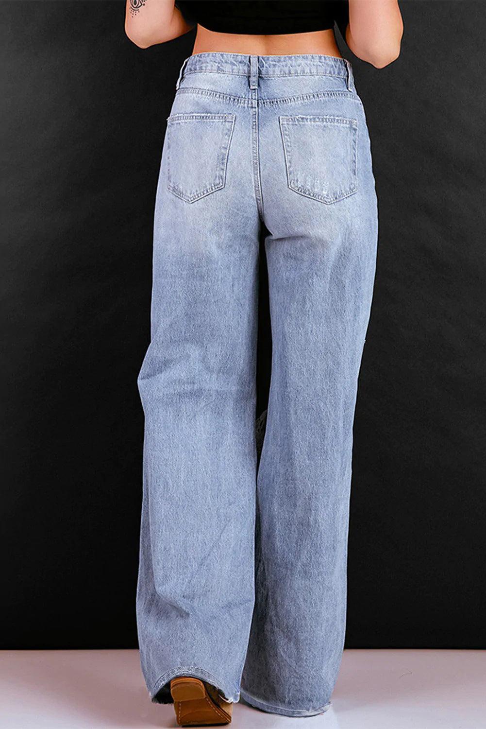 High Waist Wash Loose Straight Trousers - Trendha