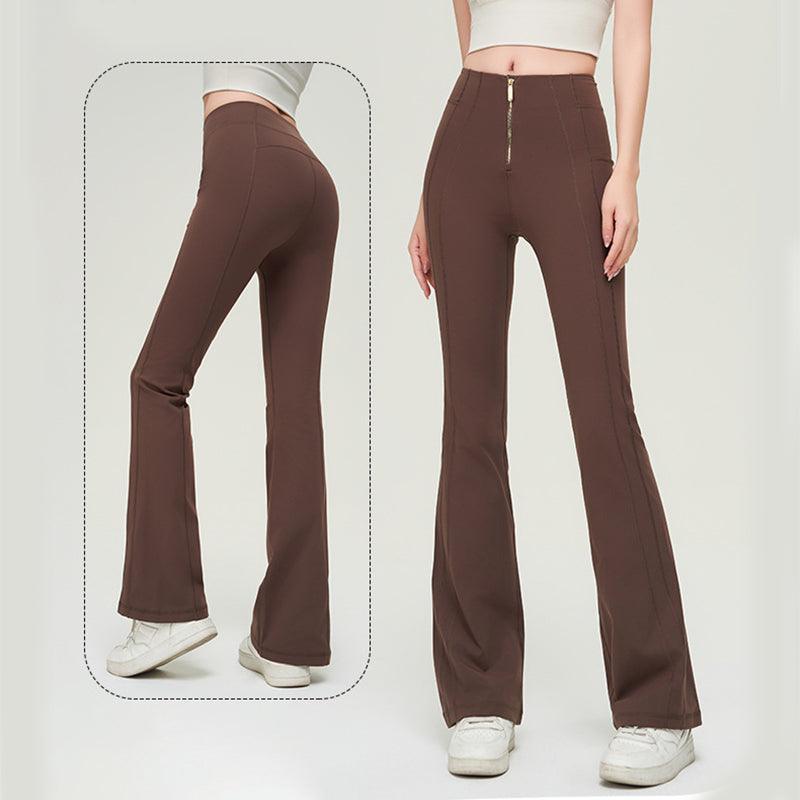 High-Waist Zip-Front Flared Leggings