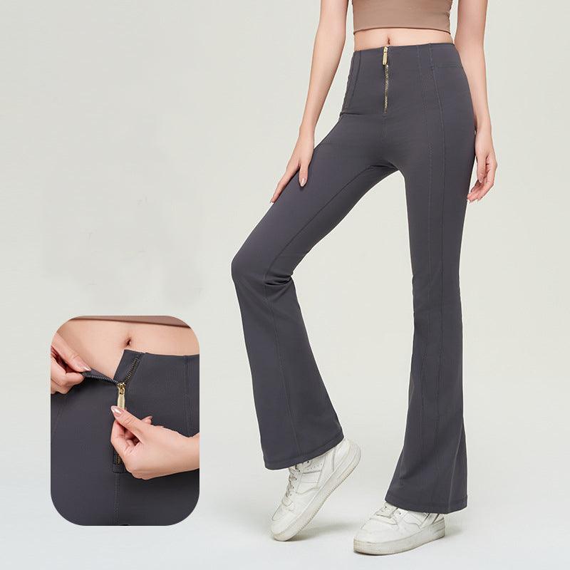 High Waist Zipper Bell-bottom Trousers For Women Slimming Butt Lifting Flared Leggings Sports Gym Fitness Yoga Pants Quick-drying - Trendha