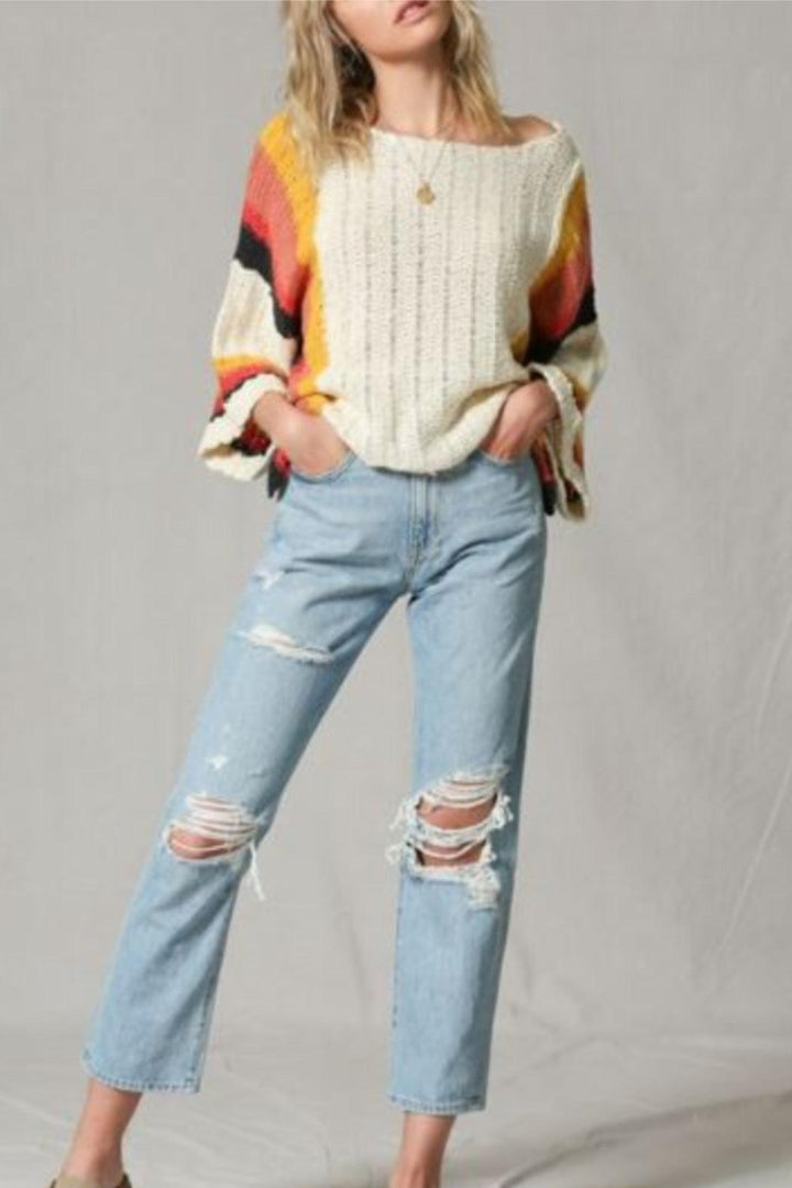 Hollow Out Beach Shirt With Knitted Rainbow - Trendha