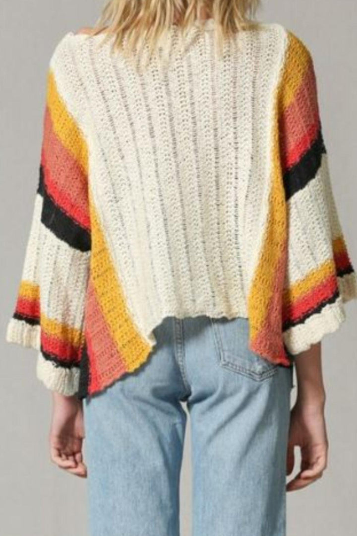Hollow Out Beach Shirt With Knitted Rainbow - Trendha