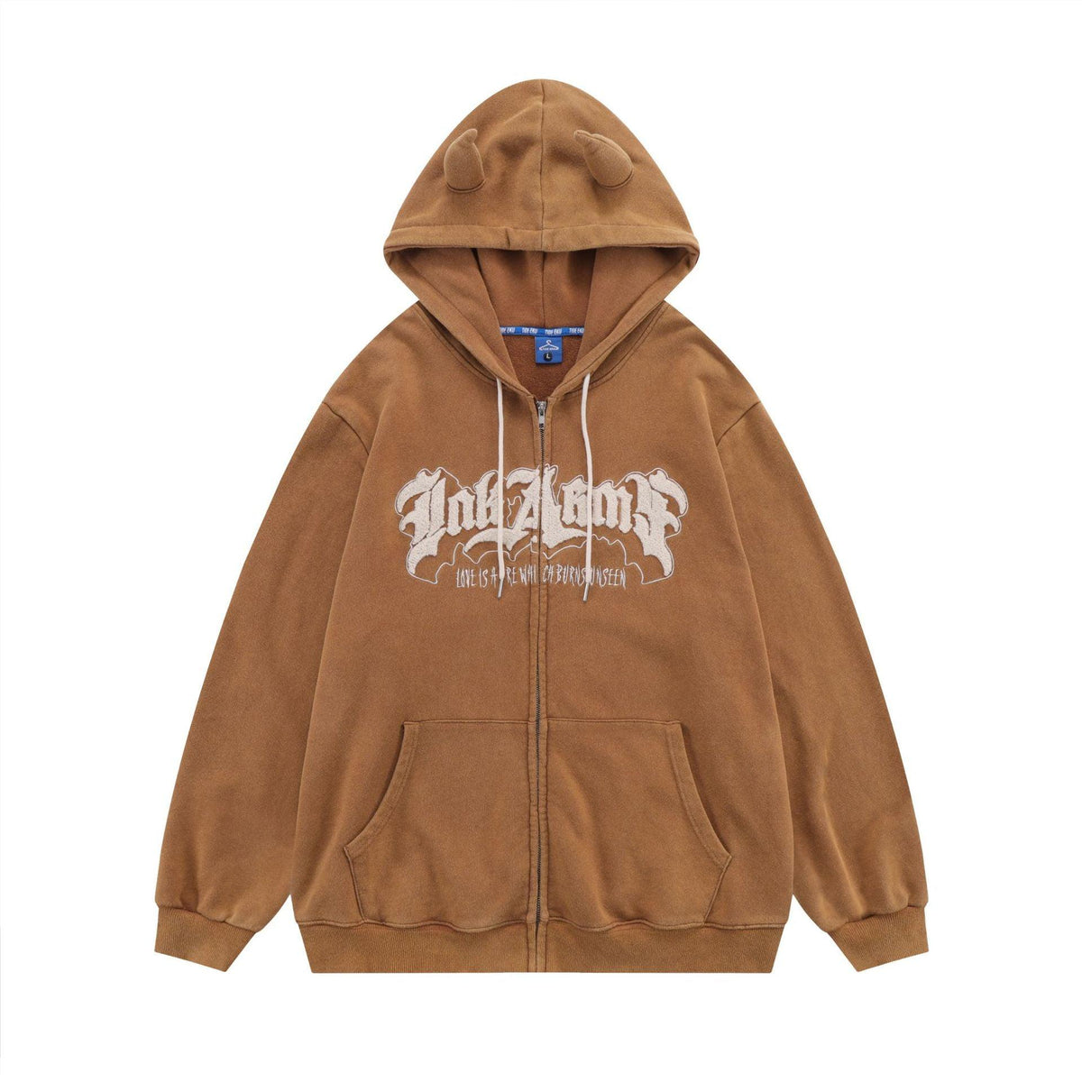 Hoodie Handdrawn Letter Loose Cardigan Long Sleeve Coat - Trendha