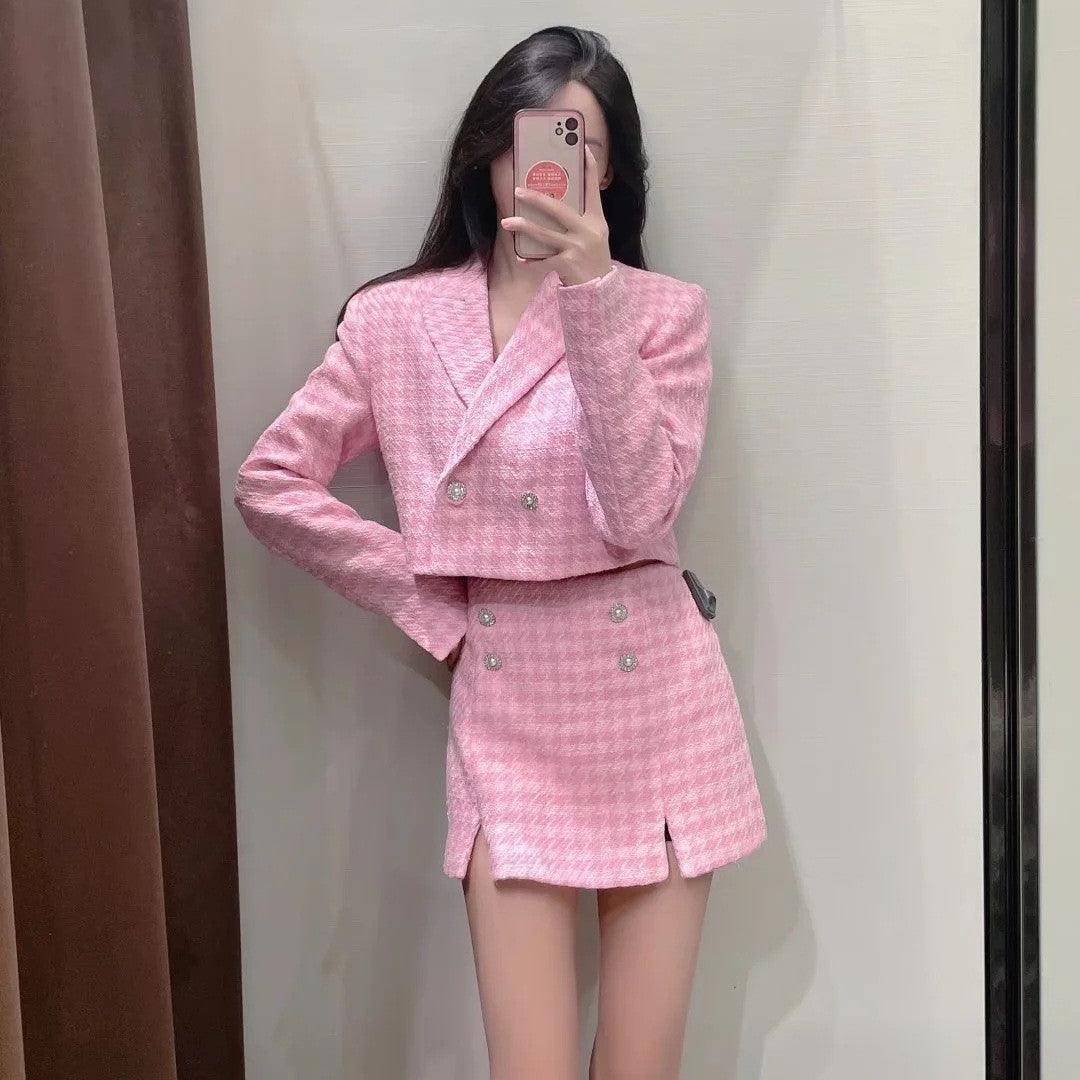 Houndstooth Texture Casual Suit Jacket Textured Culottes Suit For Women - Trendha