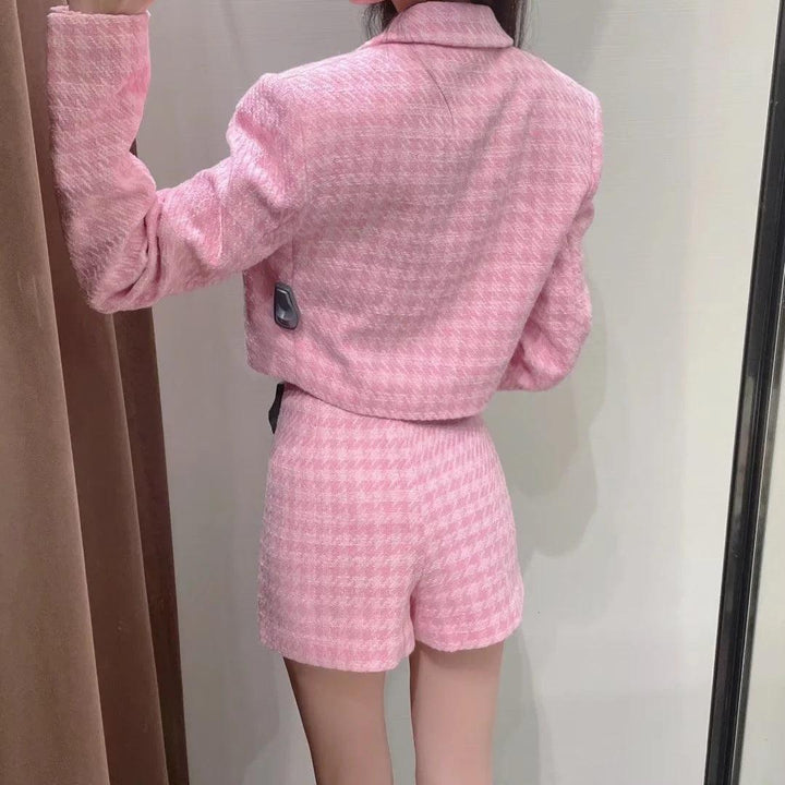 Houndstooth Texture Casual Suit Jacket Textured Culottes Suit For Women - Trendha