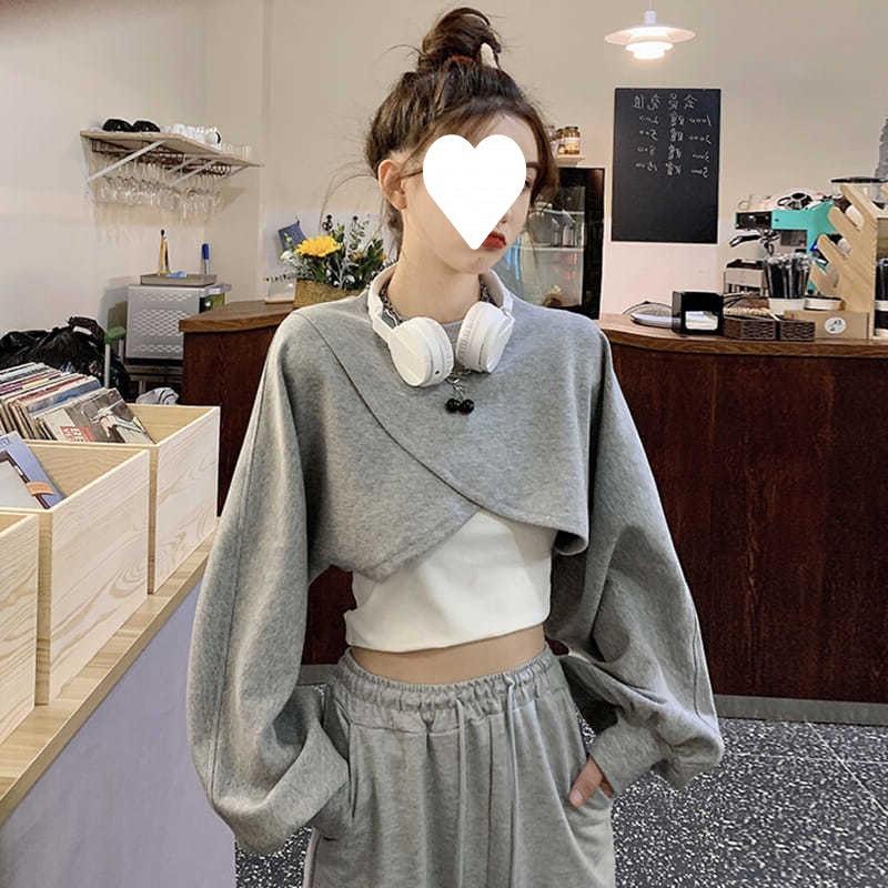 Irregular Short Long-sleeved Sweater Women's Vest Two-piece Set - Trendha