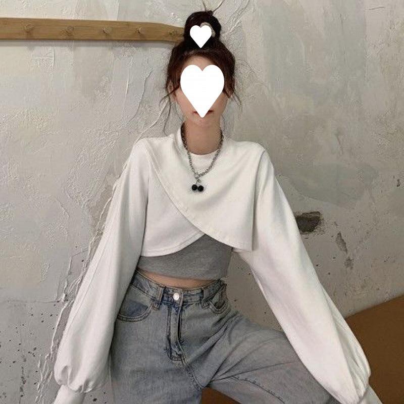 Irregular Short Long-sleeved Sweater Women's Vest Two-piece Set - Trendha