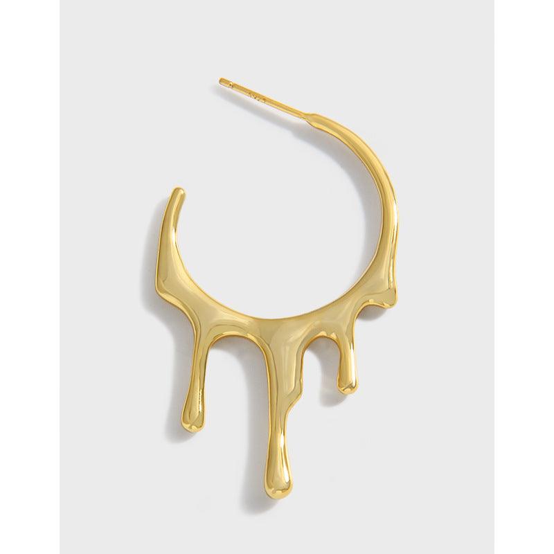 Irregular Water Drop Liquid Lava Sterling Silver Earrings - Trendha