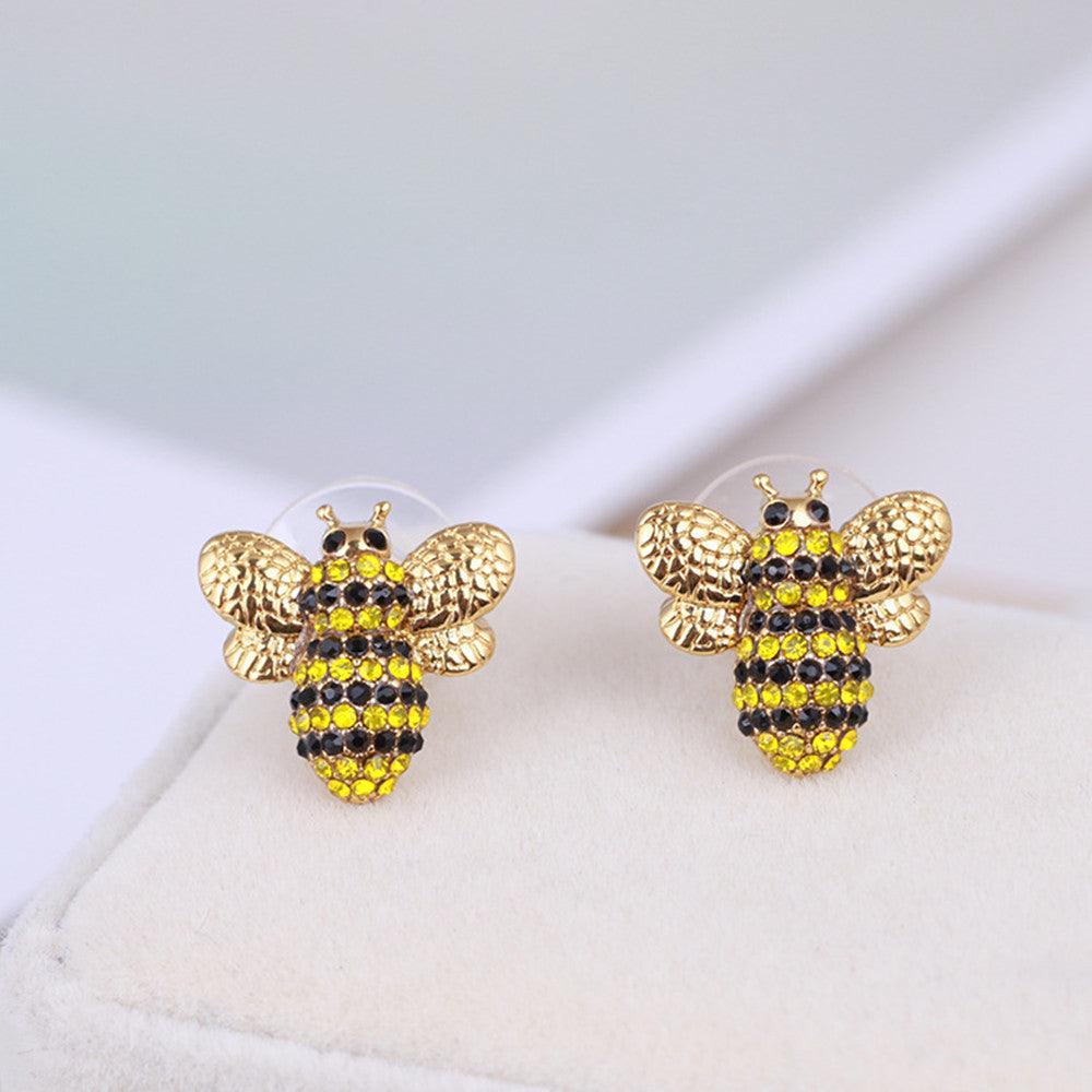 Jewelry Three-dimensional Diamond Cute Bee Stud Earrings - Trendha