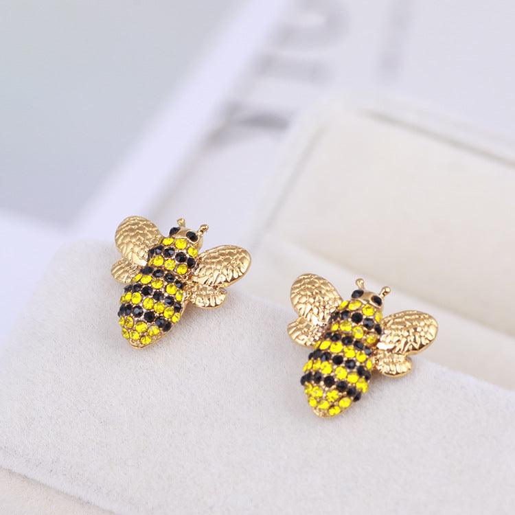 Jewelry Three-dimensional Diamond Cute Bee Stud Earrings - Trendha