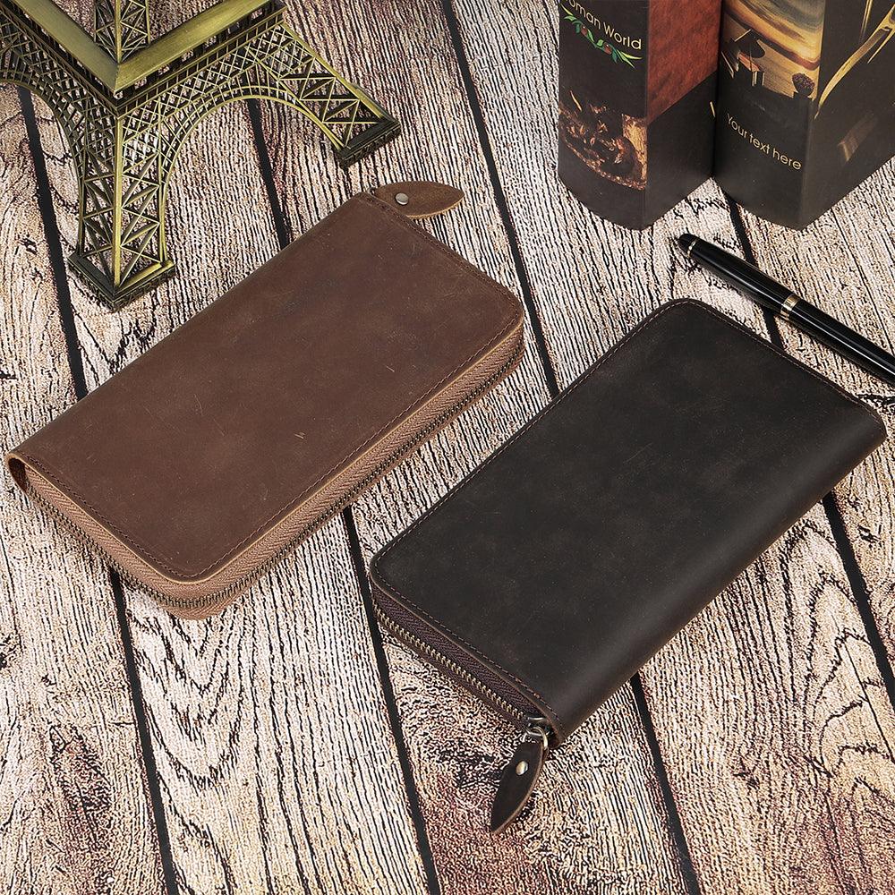 JOYIR Genuine Leather Long Wallets for Men RFID Blocking Cash Credit Card Holder Checkbook Wallet Zipper Coin Pocket Purse Male - Trendha