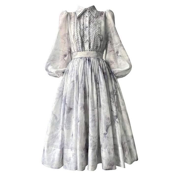 Lace Bubble Sleeve Shirt Dress - Trendha