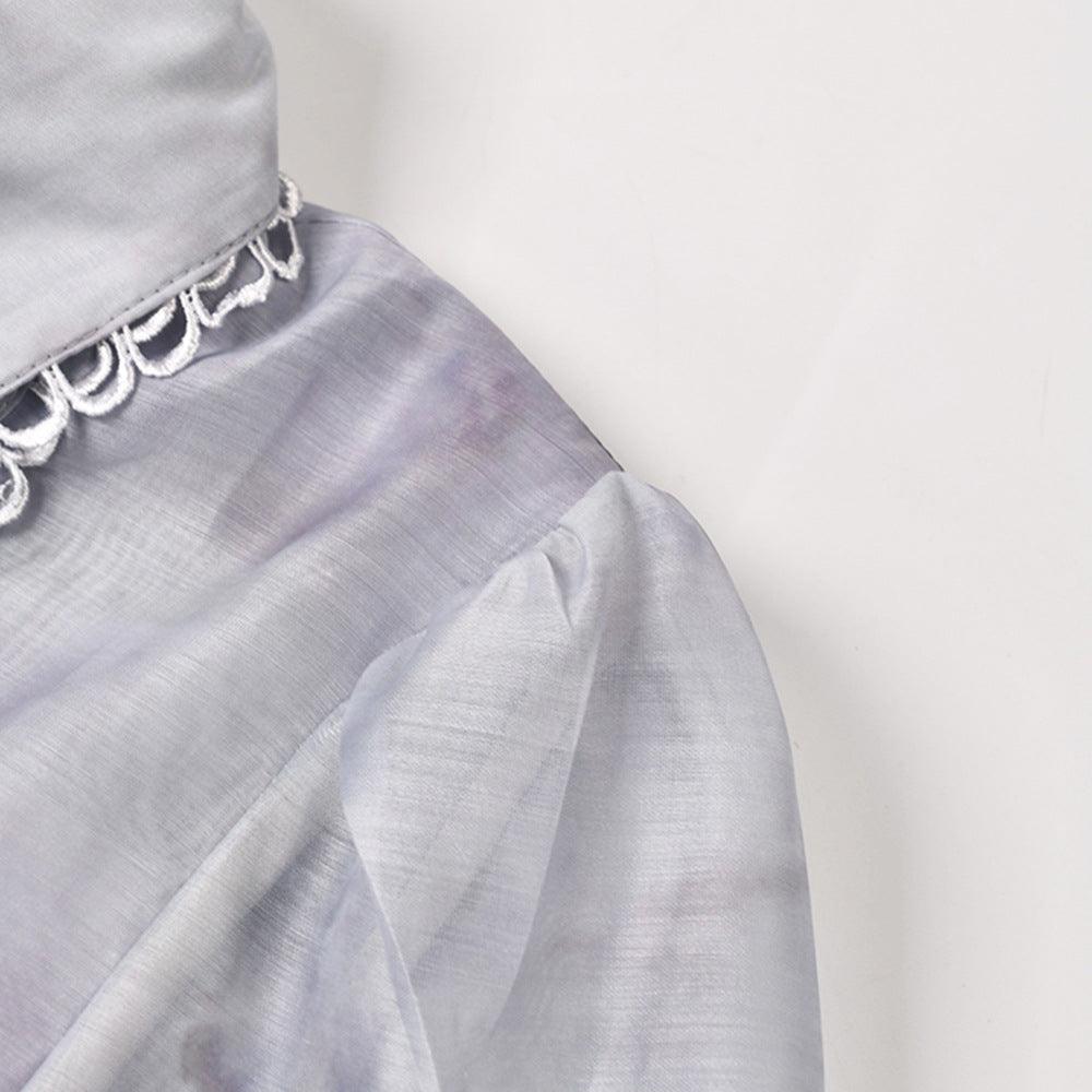 Lace Bubble Sleeve Shirt Dress - Trendha