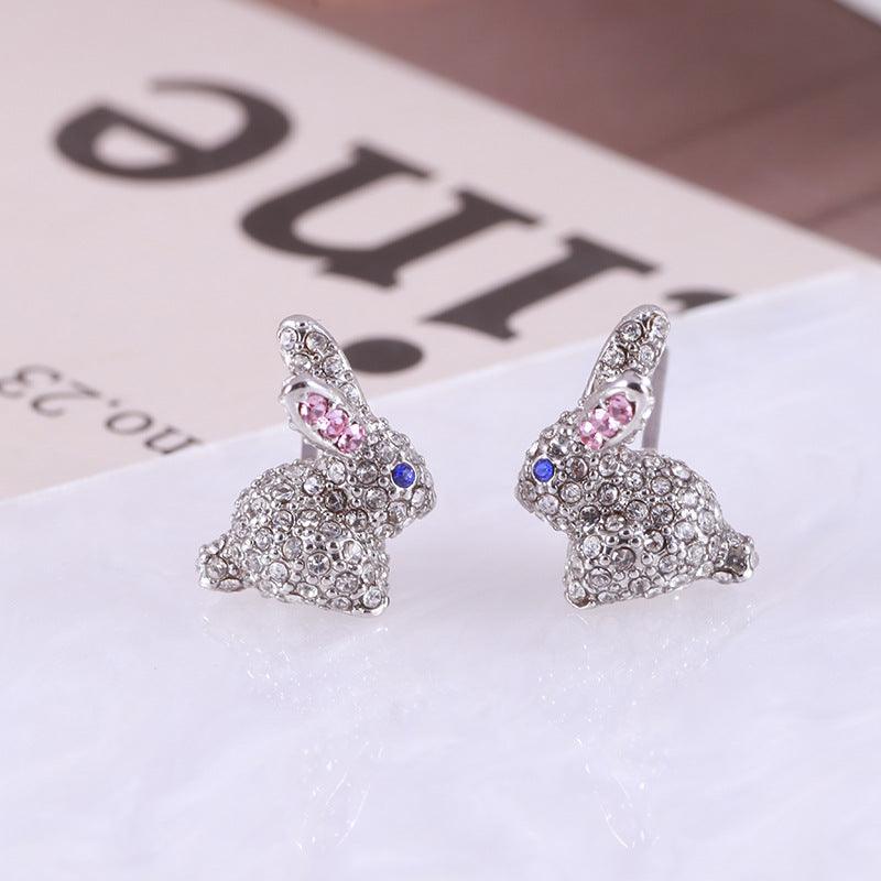 Ladies' Cute Little Rabbit Earrings Full Of Diamonds - Trendha