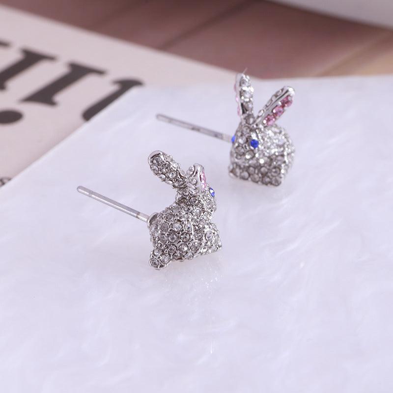 Ladies' Cute Little Rabbit Earrings Full Of Diamonds - Trendha
