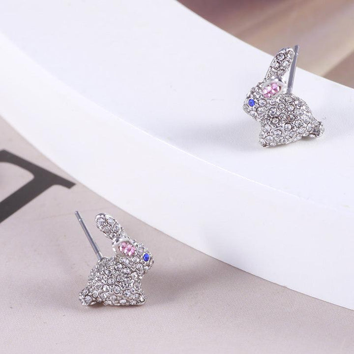 Ladies' Cute Little Rabbit Earrings Full Of Diamonds - Trendha