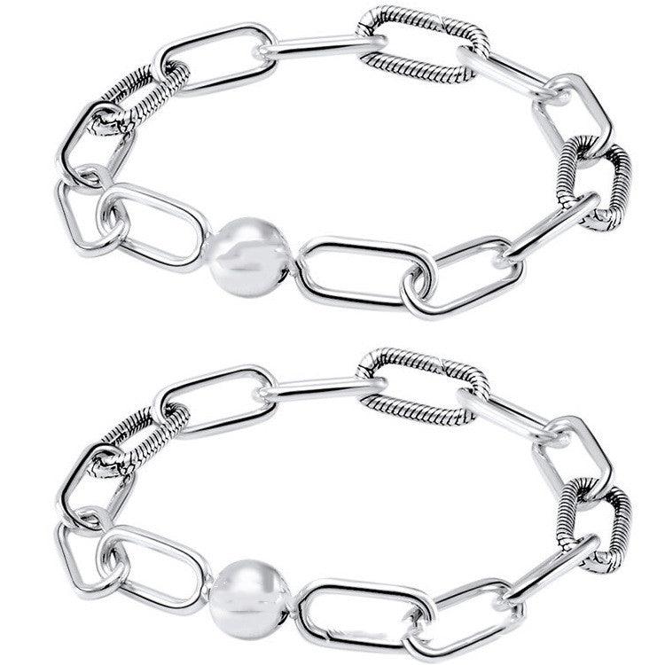 Ladies Fashion Silver Bracelet Tie Interweave Beads - Trendha