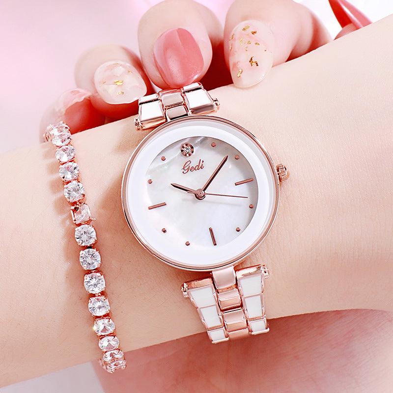 Ladies Watch Korean Style Trendy Student White Quartz - Trendha