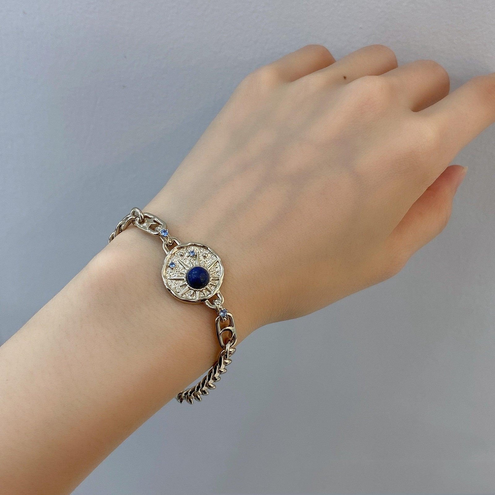 Lapis Lazuli Engraved Copper Plated Coffee Gold Bracelet - Trendha