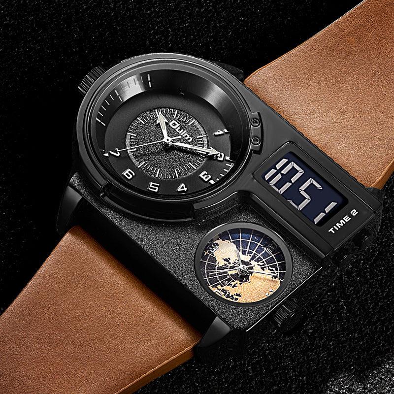 Large Dial Quartz Leather Sports Casual Men&