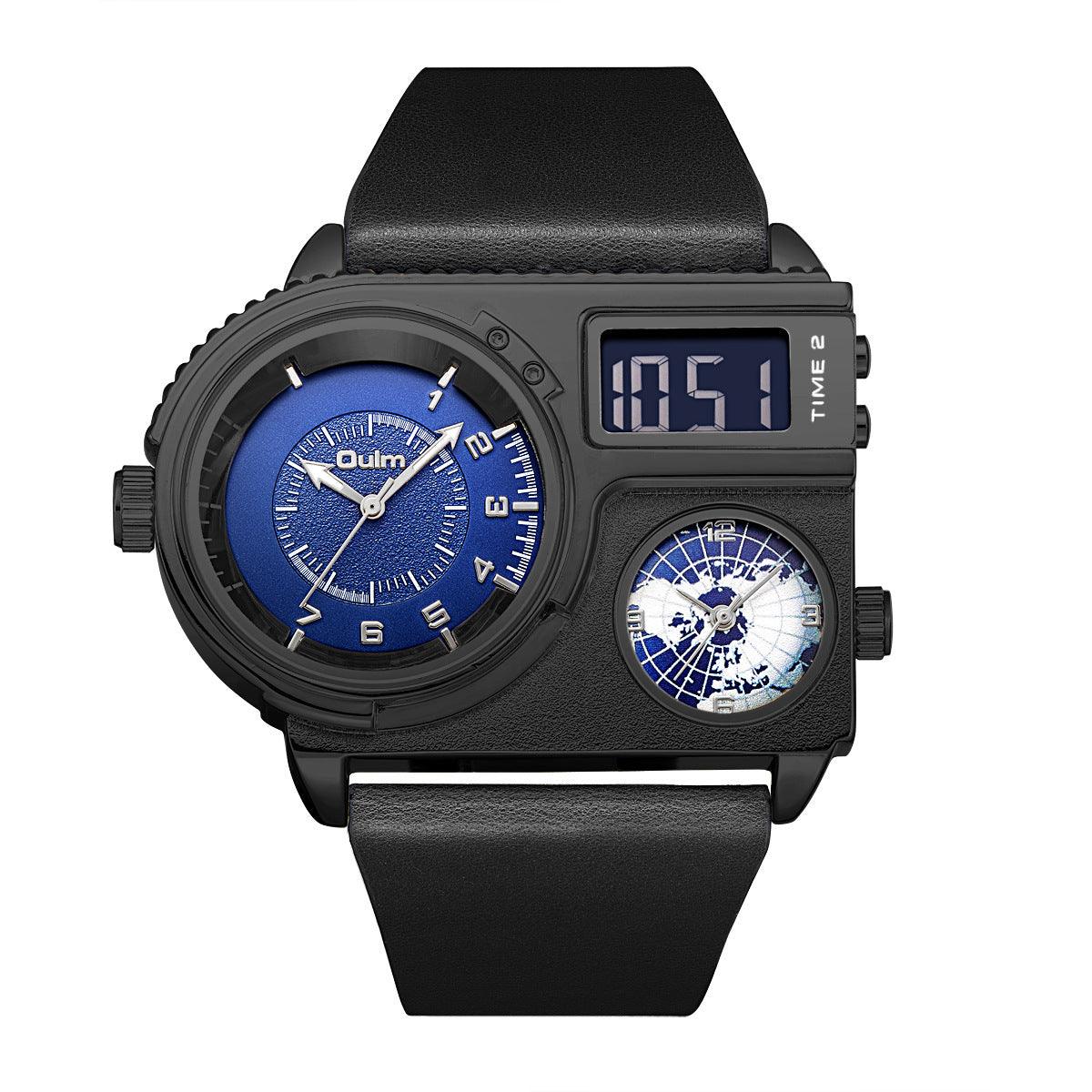 Large Dial Quartz Leather Sports Casual Men&