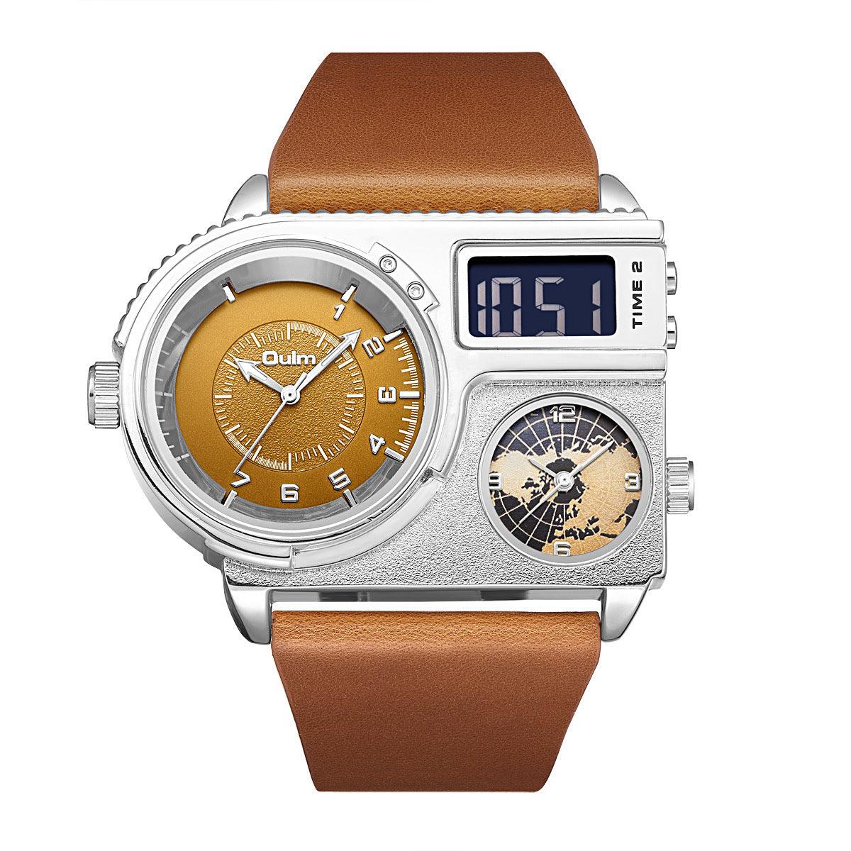 Large Dial Quartz Leather Sports Casual Men&