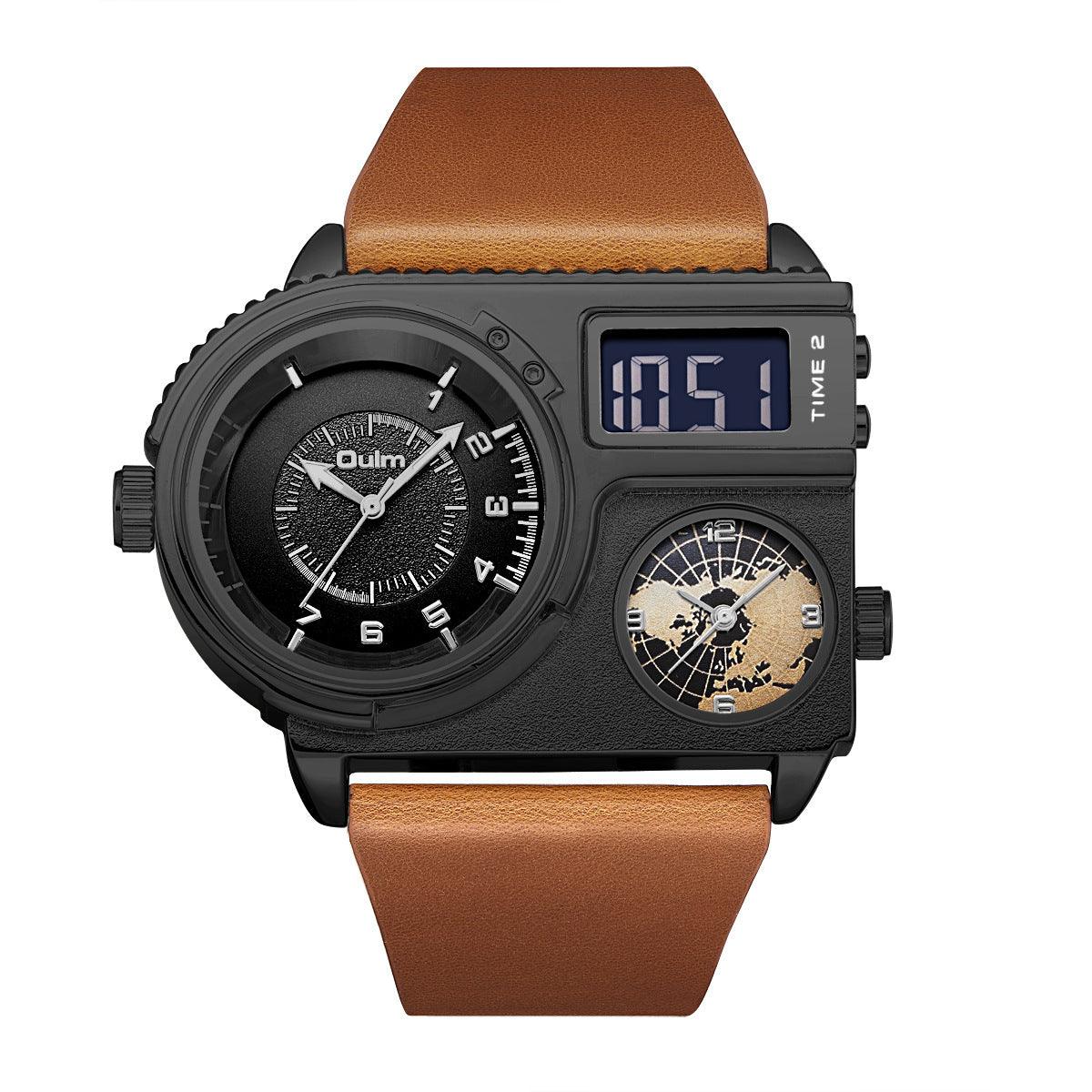 Large Dial Quartz Leather Sports Casual Men&