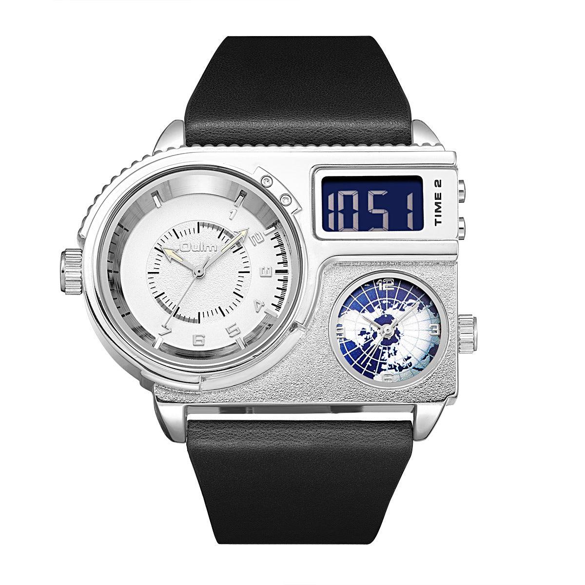 Large Dial Quartz Leather Sports Casual Men&