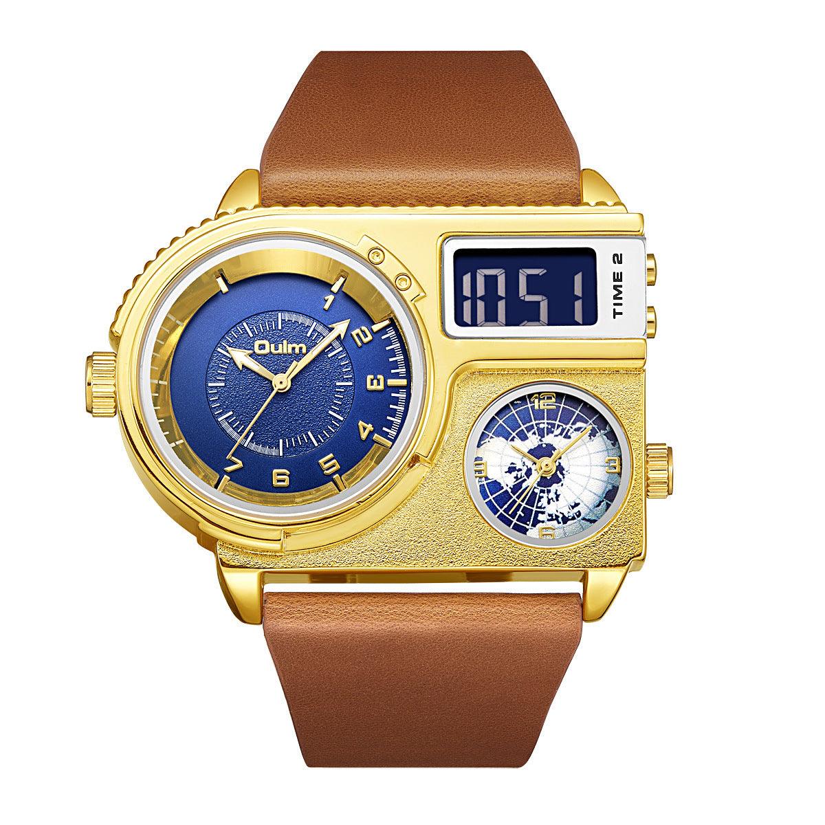Large Dial Quartz Leather Sports Casual Men&