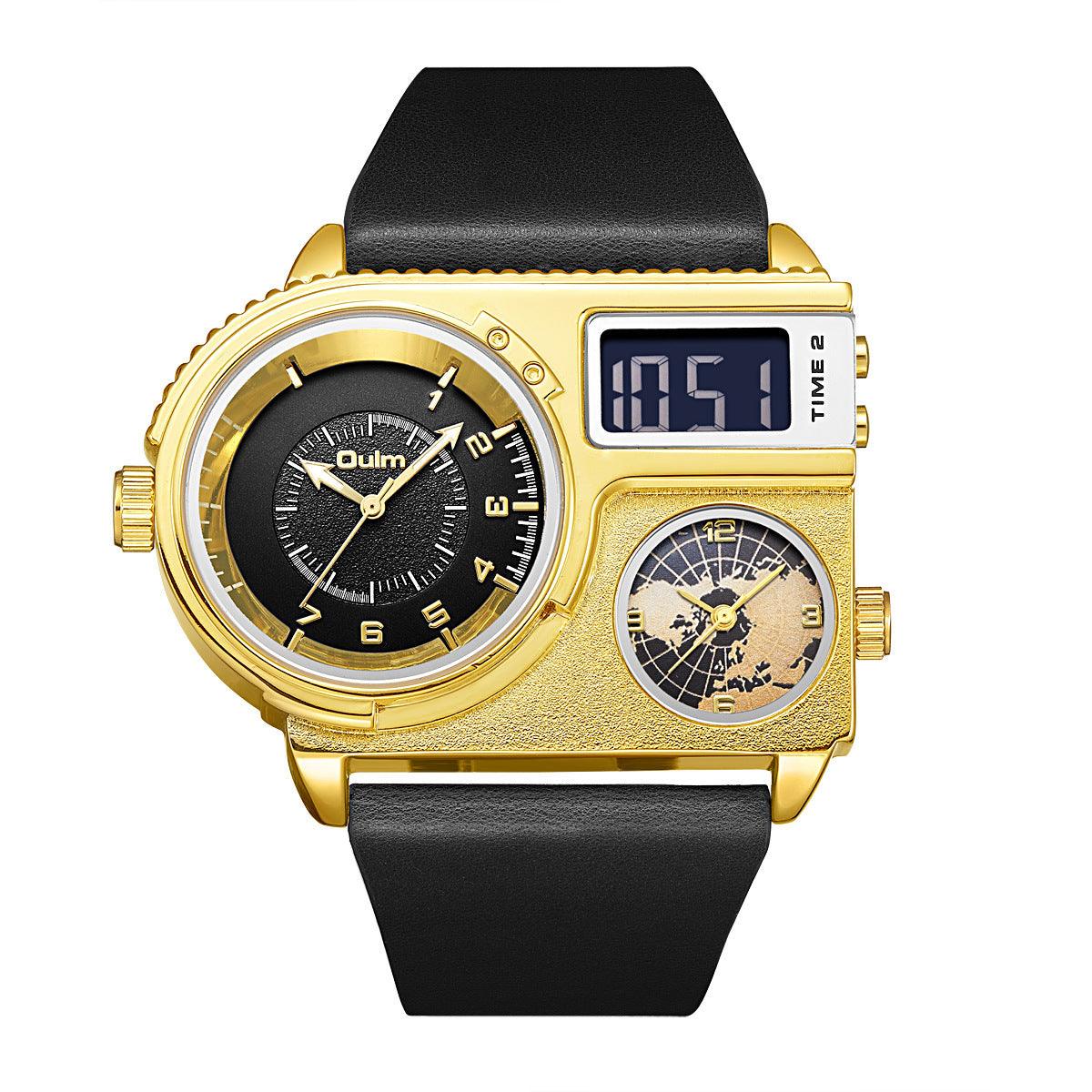 Large Dial Quartz Leather Sports Casual Men&