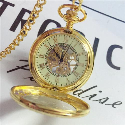 Large Pocket Watch Mechanical Golden Pattern - Trendha