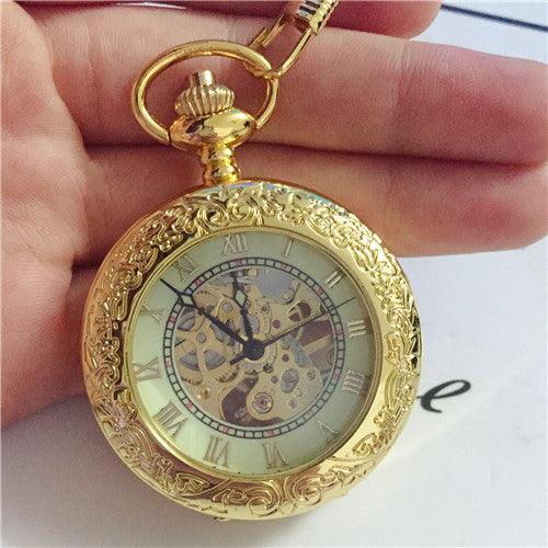 Large Pocket Watch Mechanical Golden Pattern - Trendha