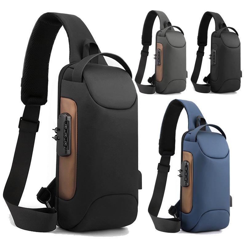 Leather Film Men's USB Charging Single Shoulder Chest Bag - Trendha