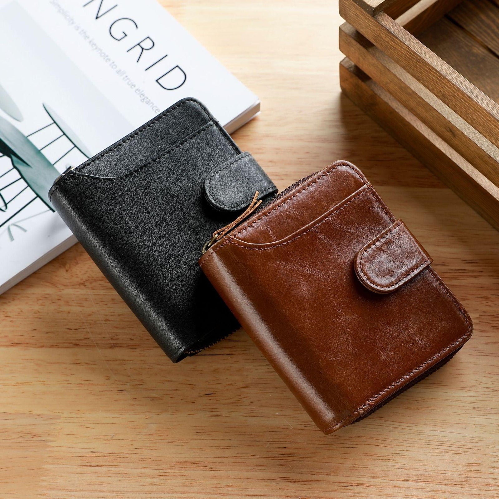 Leather Men's First Layer Short Wallet Multiple Card Slots - Trendha