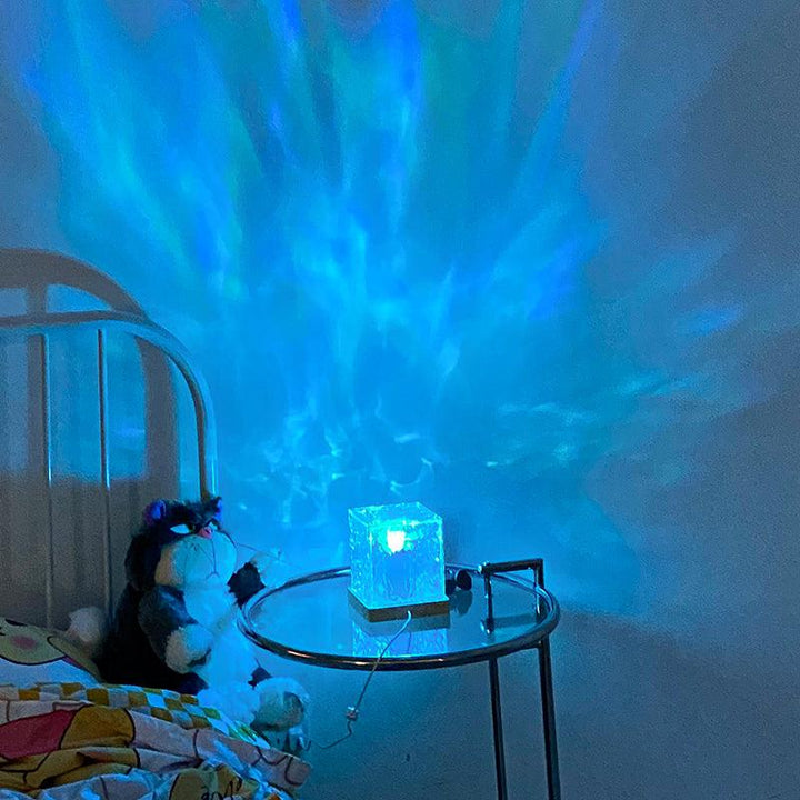 LED Water Ripple Ambient Night Light USB Rotating Projection Crystal Table Lamp RGB Dimmable Home Decoration 16 Color Gifts - Trendha