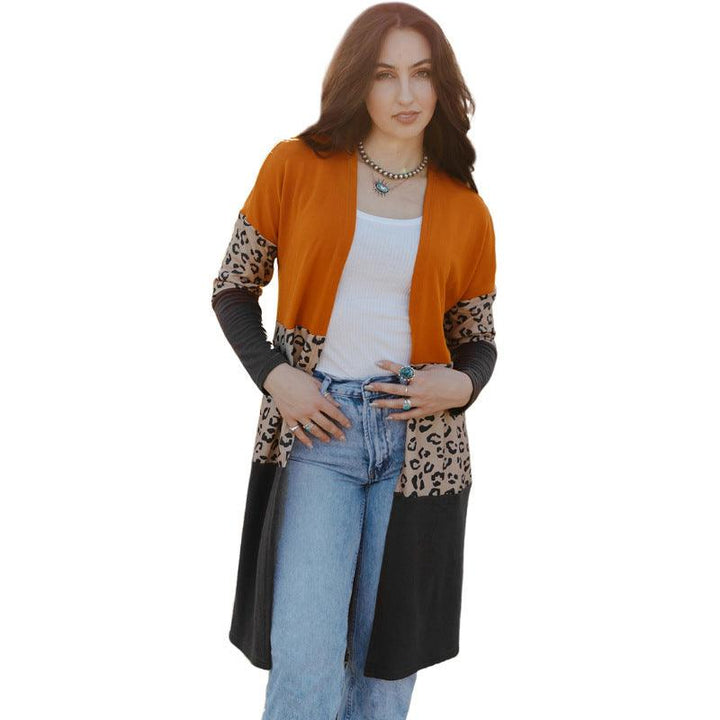 Leopard Print Cardigan Coat Women's Mid-length Knitted Top - Trendha