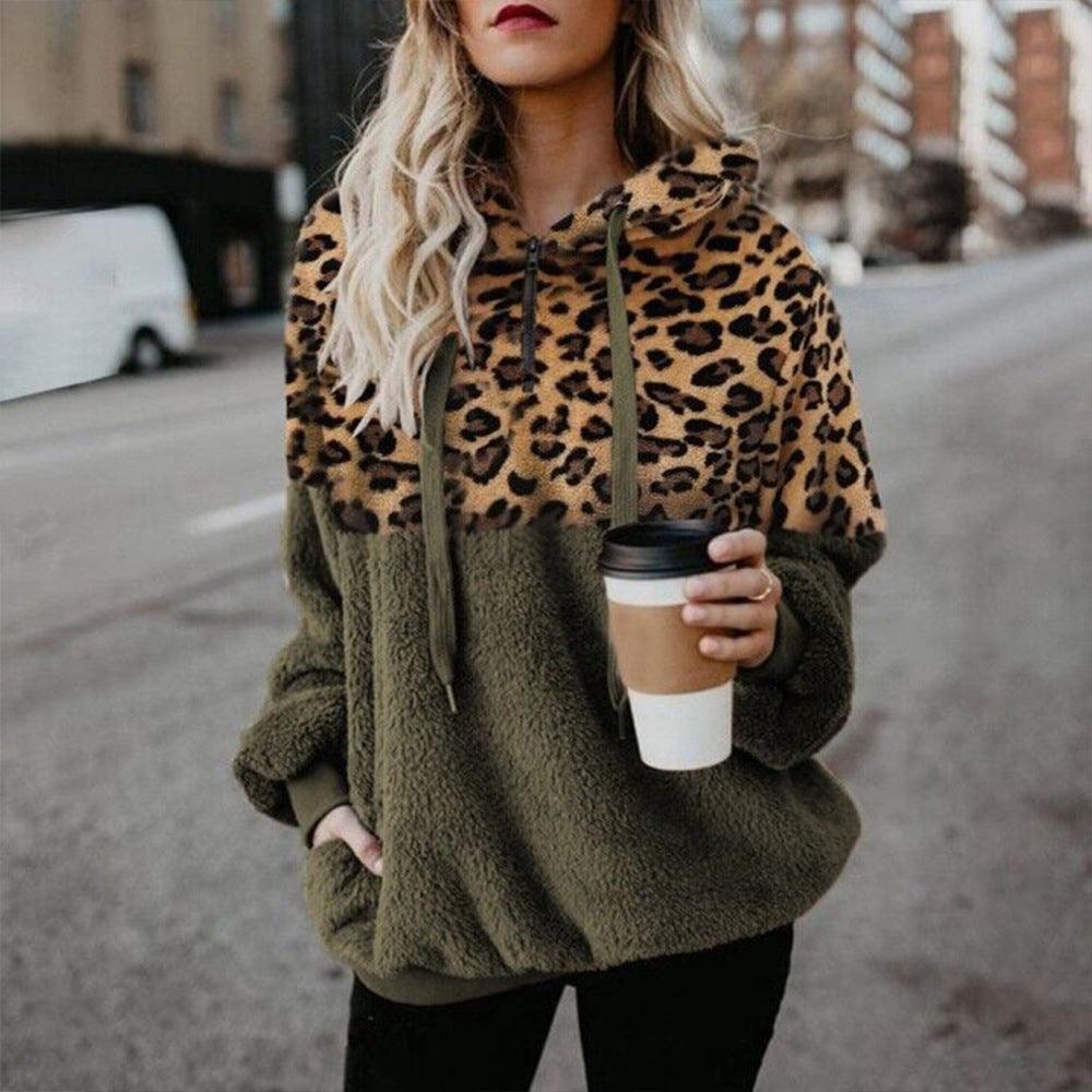 Leopard Print Hooded Sweater Loose Fall Winter Women Clothes - Trendha