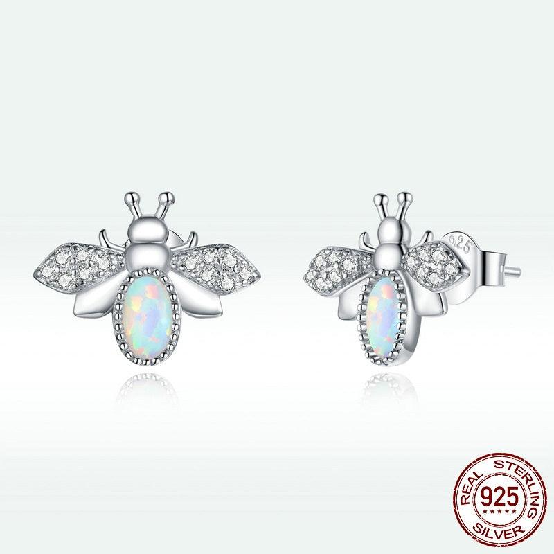 Little Bee Ear Studs European And American Trend White Gold Plated Insect Earrings - Trendha
