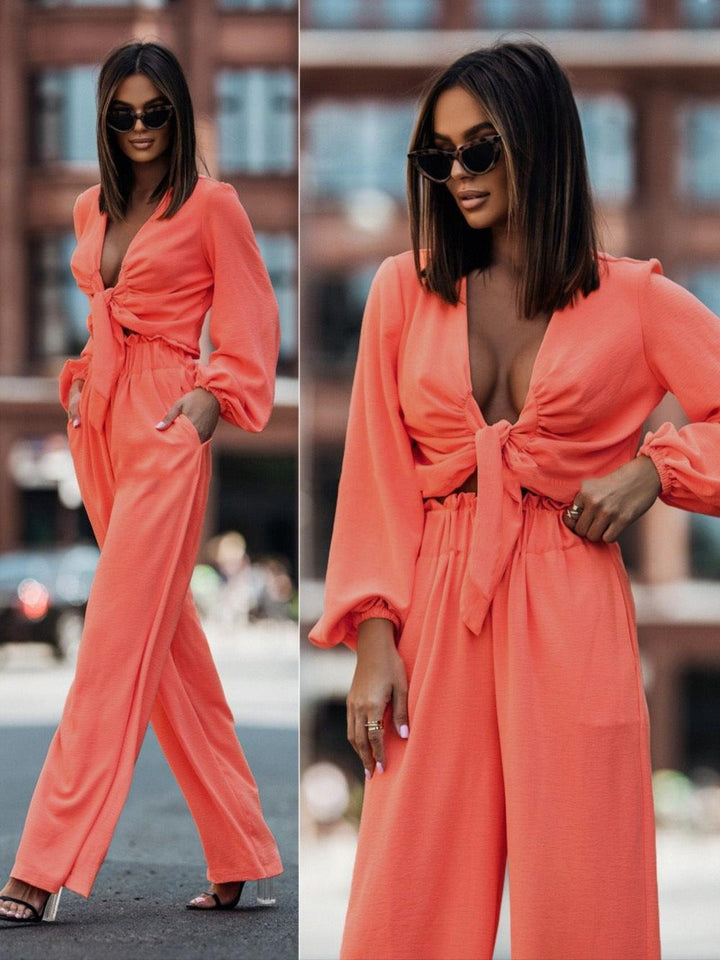 Long Sleeve 2piece Suit Casual Solid Color - Trendha