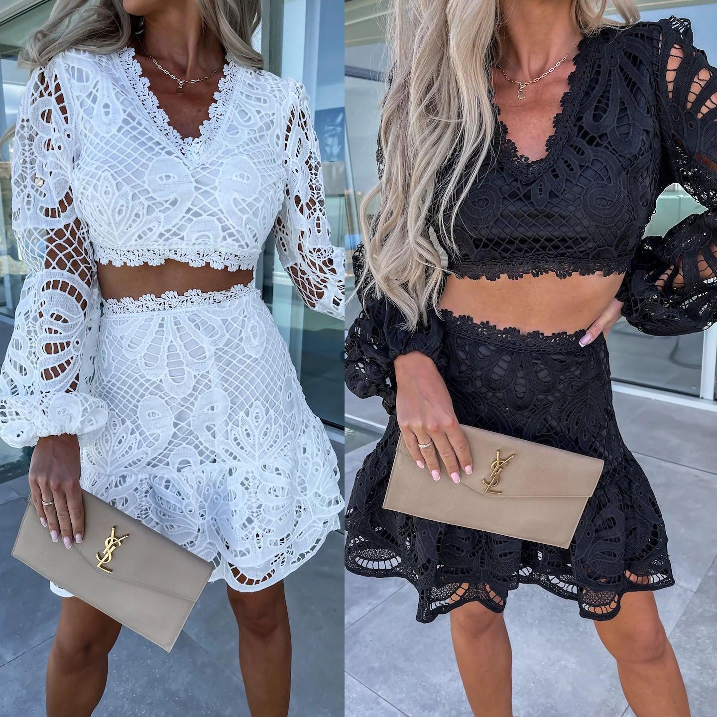 Long Sleeve Lace Suit INS Casual Lantern Sleeve - Trendha